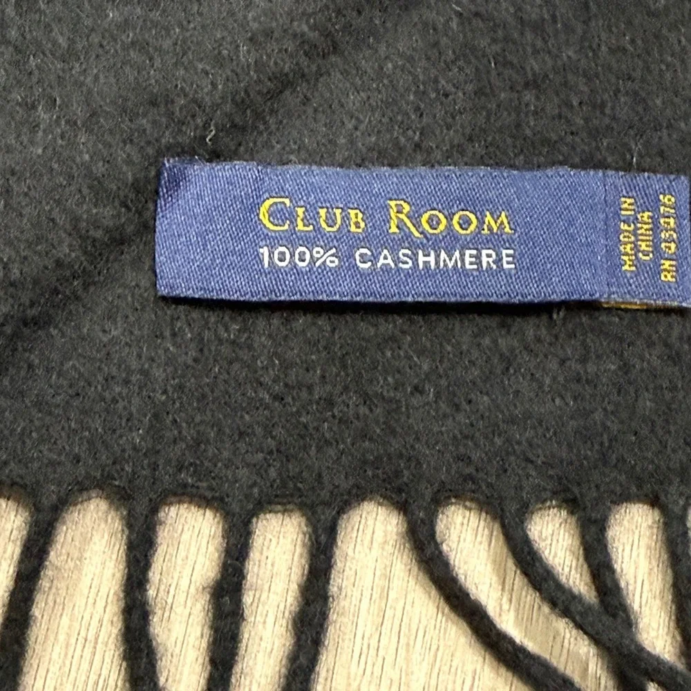 Club Room Mens Black 100% Cashmere Scarf Fringed Winter Neckwear 0986